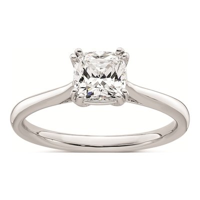 14K White Gold Cushion Solitaire Engagement Ring Mounting