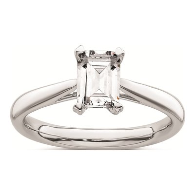 14K White Gold Emerald-Cut Solitaire Engagement Ring Mounting