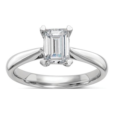 14K White Gold Emerald-Cut Engagement Ring Mounting