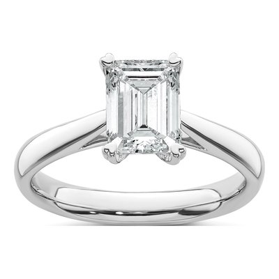 14K White Gold Emerald-Cut Solitaire Engagement Ring Mounting