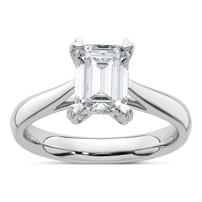 14K White Gold Solitaire for Emerald Cut Engagement Ring Mounting