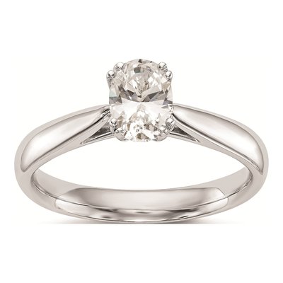 14K White Gold Oval Solitaire Engagement Ring Mounting