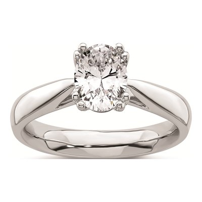 14K White Gold Oval Solitaire Engagement Ring Mounting