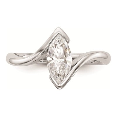 14K White Gold Marquise Half-Bezel Engagement Ring Mounting – view 5