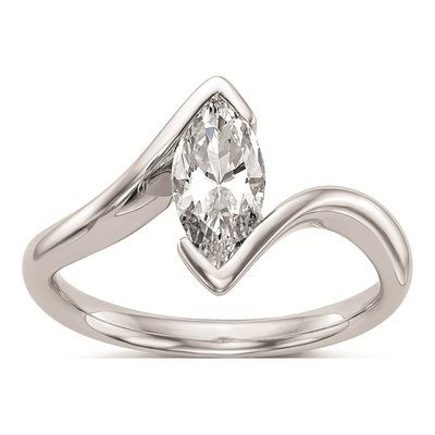 14K White Gold Marquise Half-Bezel Engagement Ring Mounting