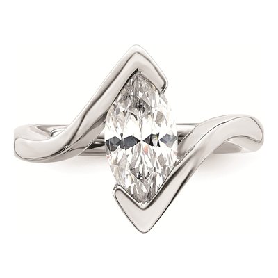 14K White Gold Marquise Half-Bezel Bypass Engagement Ring Mounting – view 6