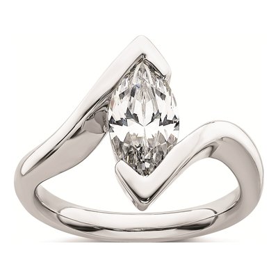 14K White Gold Marquise Half-Bezel Bypass Engagement Ring Mounting