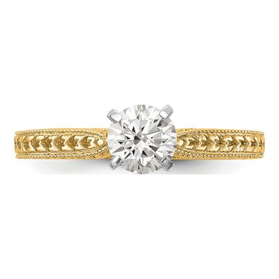 14K Yellow Gold Etched Solitaire Engagement Ring Mounting – view 4
