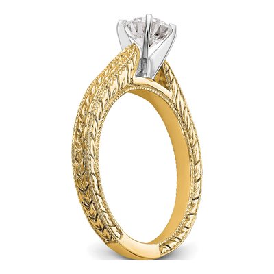 14K Yellow Gold Etched Solitaire Engagement Ring Mounting – view 5