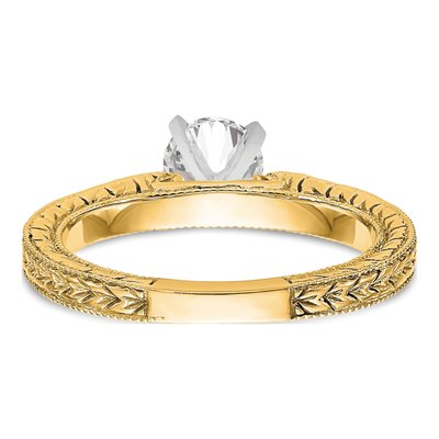 14K Yellow Gold Etched Solitaire Engagement Ring Mounting – view 6