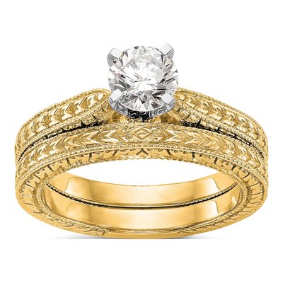 14K Yellow Gold Etched Solitaire Engagement Ring Mounting – view 8