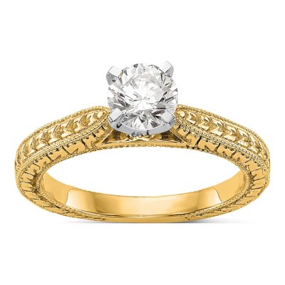 14K Yellow Gold Etched Solitaire Engagement Ring Mounting