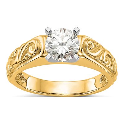 14K Yellow Gold Peg Solitaire Engagement Bridal Set