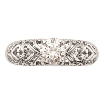 14K White Gold Filigree Heart Engagement Ring Mounting – view 4