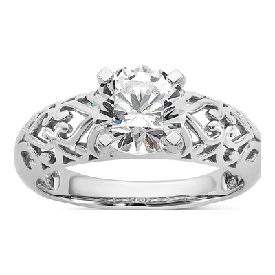 14K White Gold Filigree Heart Engagement Ring Mounting