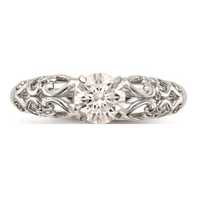14K White Gold Filigree Heart Engagement Ring Mounting – view 4