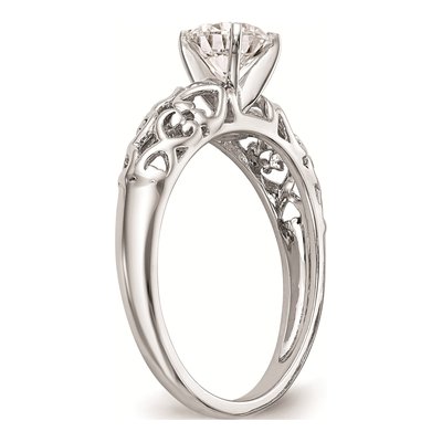 14K White Gold Filigree Heart Engagement Ring Mounting – view 6