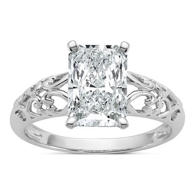 14K White Gold Filigree Heart Engagement Ring Mounting – view 8