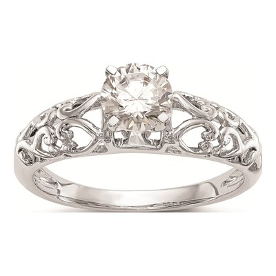 14K White Gold Filigree Heart Engagement Ring Mounting