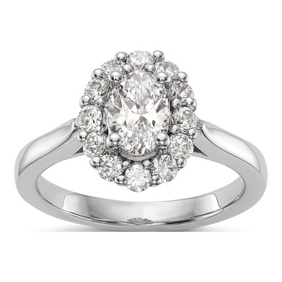 14K White Gold Oval Halo Ring Mounting