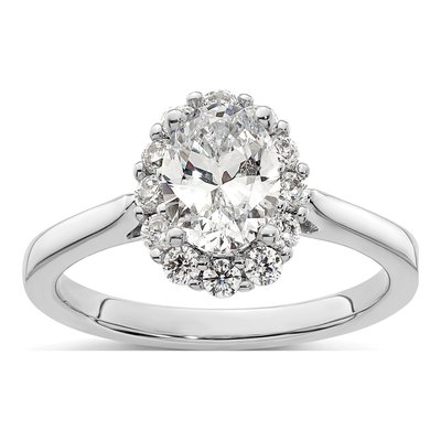 14K White Gold Diamond Halo Engagement Ring Semi-Mount