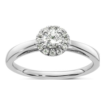 14K White Gold Diamond Halo Engagement Ring Semi-Mount