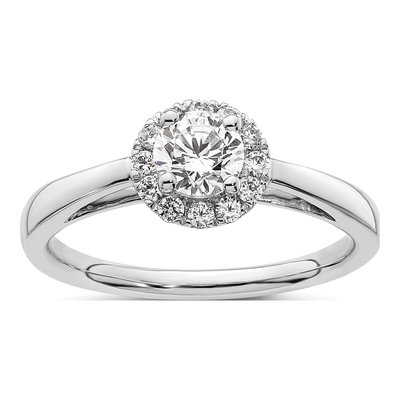 14K White Gold Diamond Halo Engagement Ring Semi-Mount