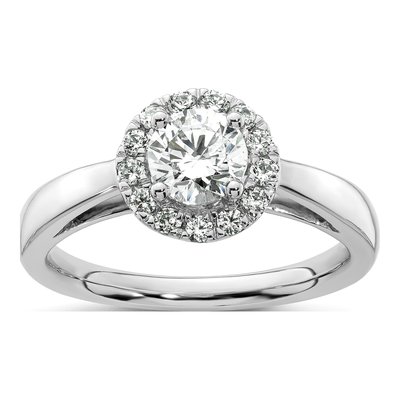 14K White Gold Diamond Halo Engagement Ring Semi-Mount