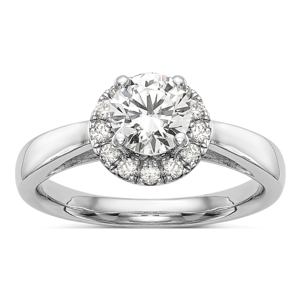 14K White Gold Diamond Halo Engagement Ring Semi-Mount