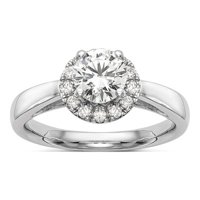 14K White Gold Diamond Halo Engagement Ring Semi-Mount
