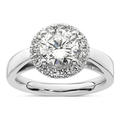 14K White Gold Diamond Halo Engagement Ring Semi-Mount