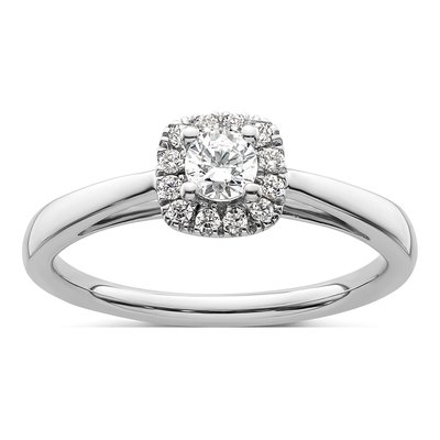 14K White Gold Diamond Halo Engagement Ring Semi-Mount