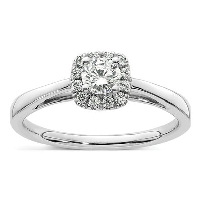 14K White Gold Diamond Halo Engagement Ring Semi-Mount
