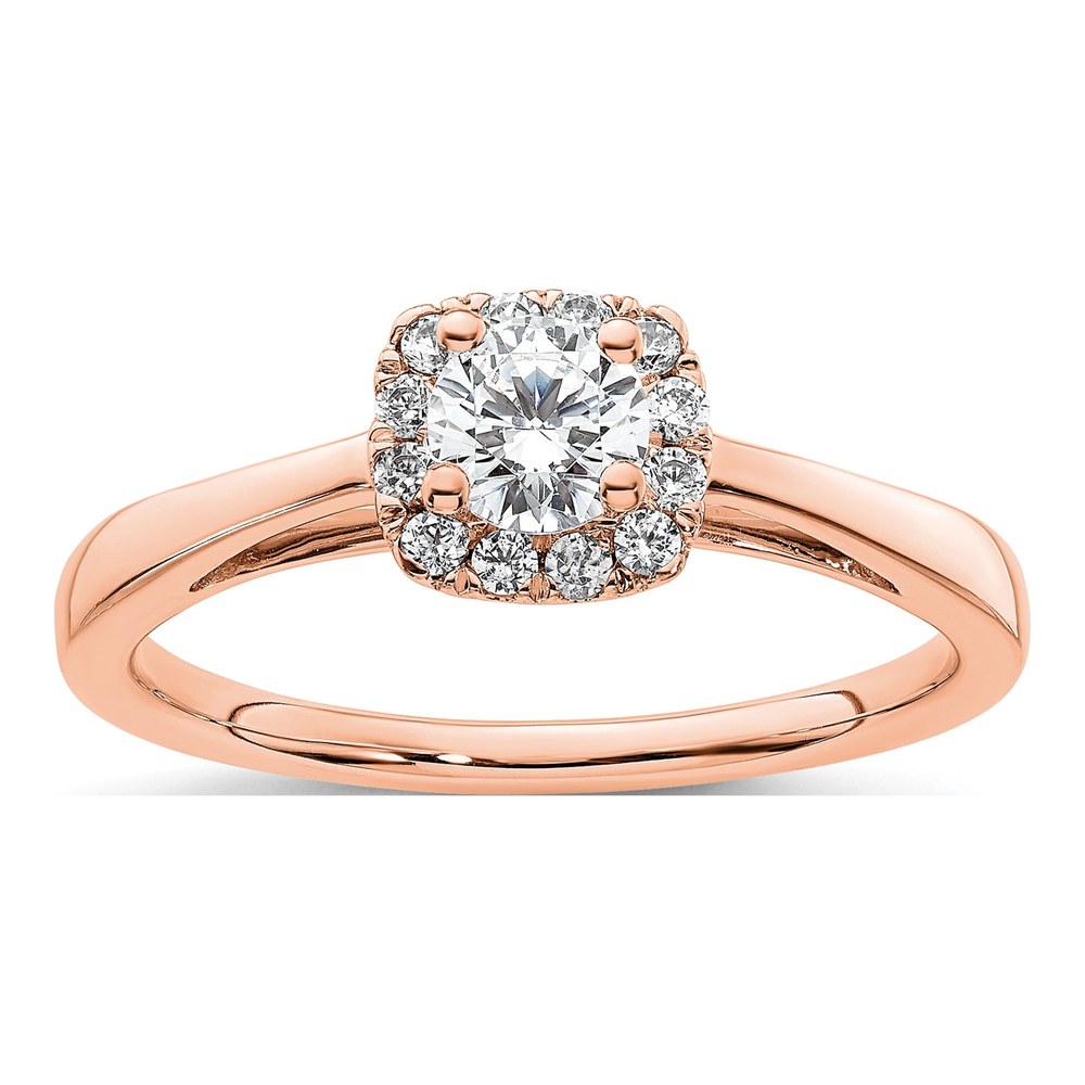 14K Rose Gold Diamond Halo Engagement Ring Semi-Mount