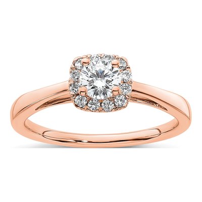 14K Rose Gold Diamond Halo Engagement Ring Semi-Mount