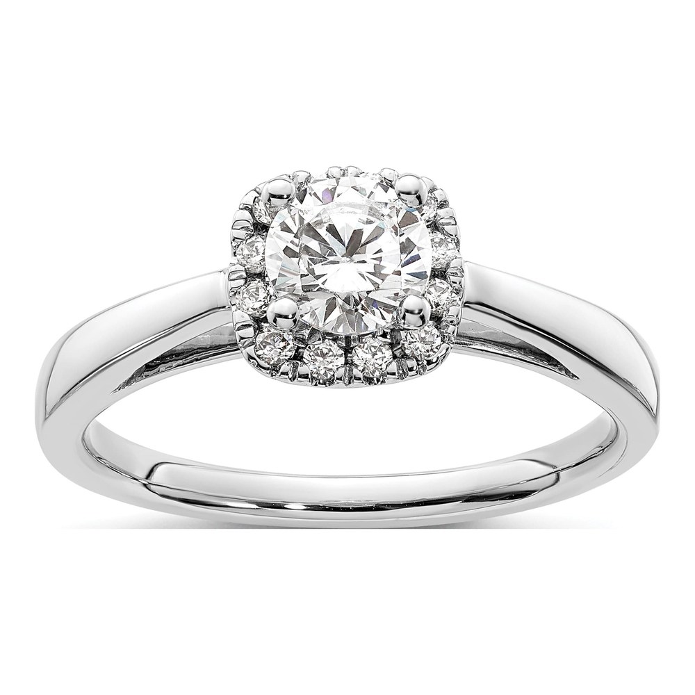 14K White Gold Diamond Halo Engagement Ring Semi-Mount