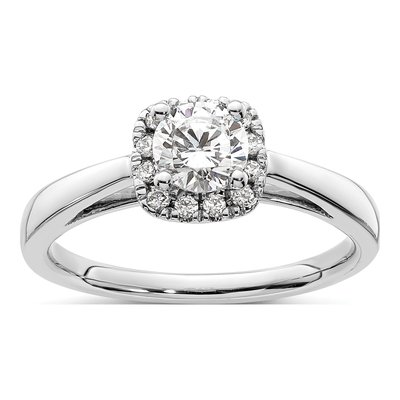 14K White Gold Diamond Halo Engagement Ring Semi-Mount