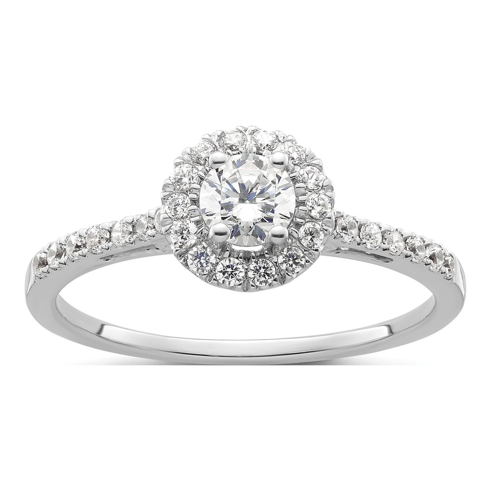 14K White Gold Diamond Halo Engagement Ring Semi-Mount