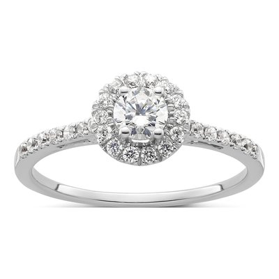 14K White Gold Diamond Halo Engagement Ring Semi-Mount