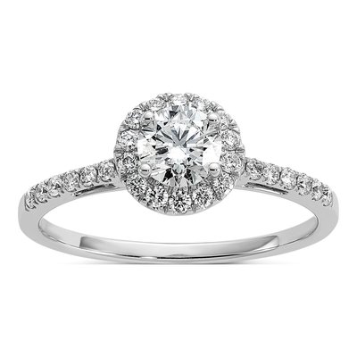 14K White Gold Diamond Halo Setting Engagement Ring Semi-Mount