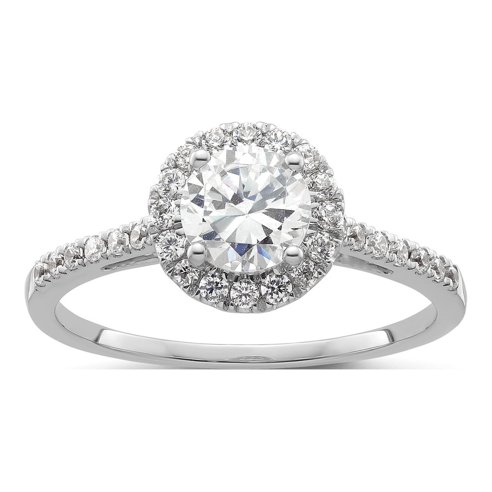 14K White Gold Diamond Halo Engagement Ring Semi-Mount