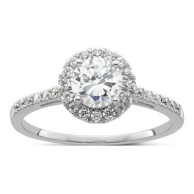 14K White Gold Diamond Halo Engagement Ring Semi-Mount