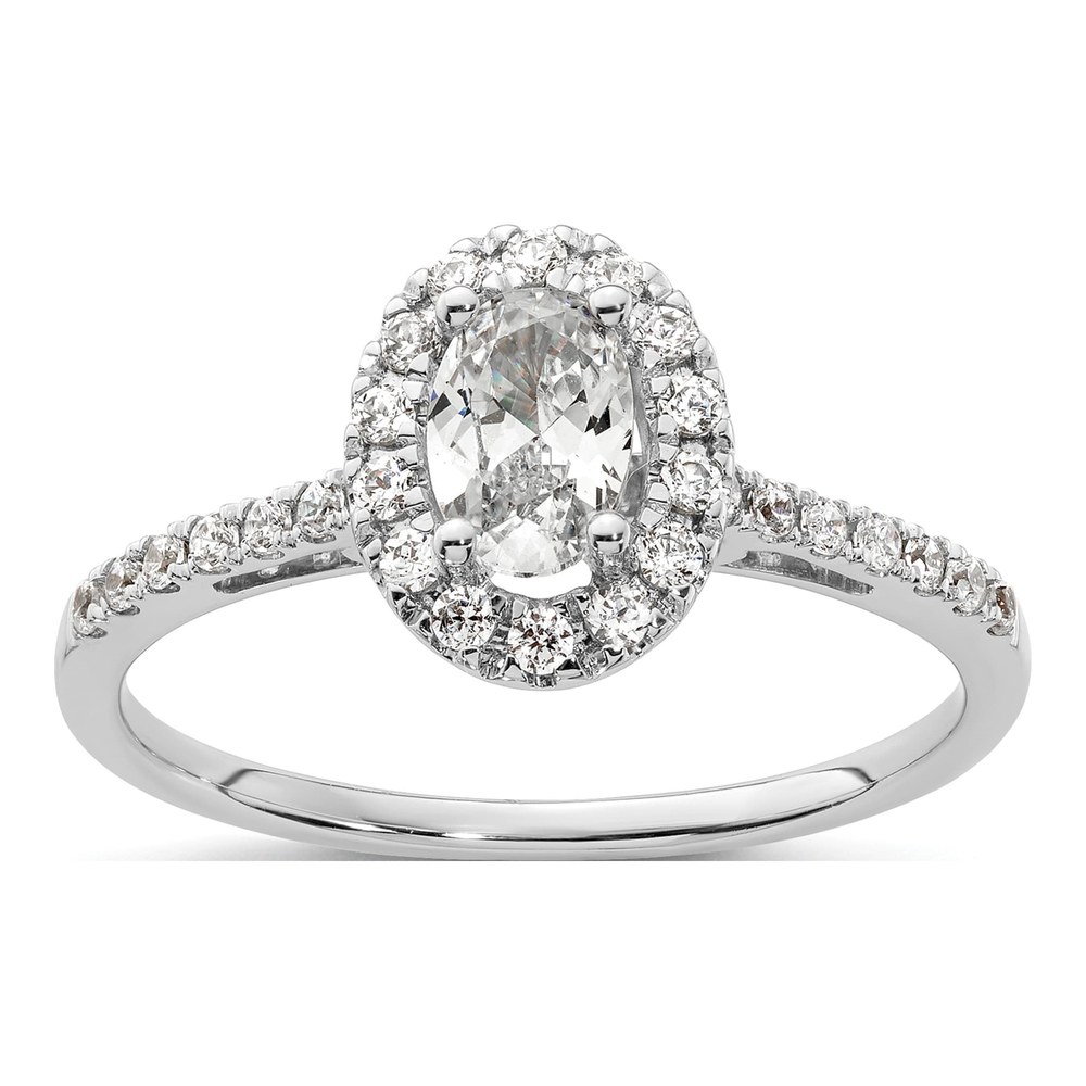 14k White Gold Oval Halo Engagement Ring, Semi-Mount