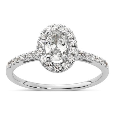 14K White Gold Diamond Oval Halo Engagement Ring Semi-Mount