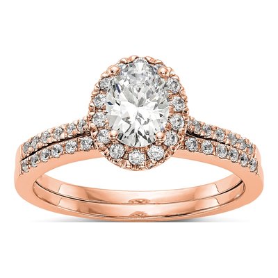 14K Rose Gold Diamond Oval Halo Engagement Ring Semi-Mount – view 8
