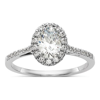 14K White Gold Diamond Halo Engagement Ring Semi-Mount