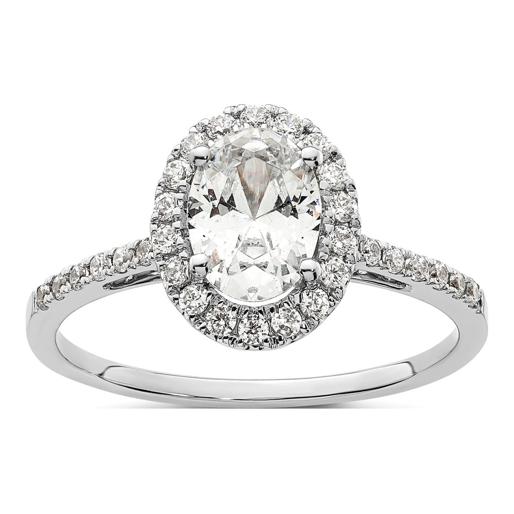 14K White Gold Diamond Oval Halo Engagement Ring Semi-Mount