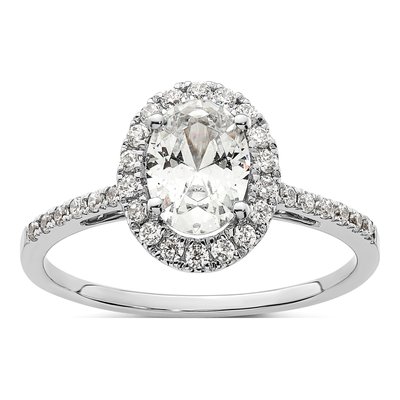 14K White Gold Diamond Oval Halo Engagement Ring Semi-Mount