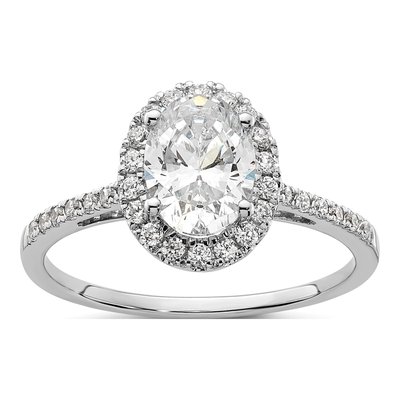 14K White Gold Diamond Halo Engagement Ring Semi-Mount