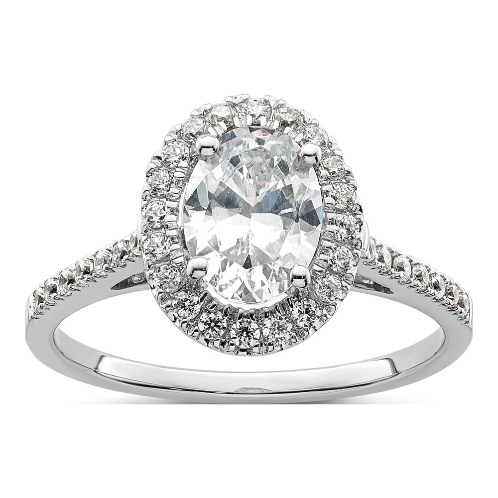 14K White Gold Oval Halo Diamond Engagement Ring
